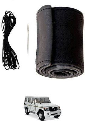 MATIES Hand Stiched Steering Cover For Mahindra Bolero(Black/Grey, Leatherite)