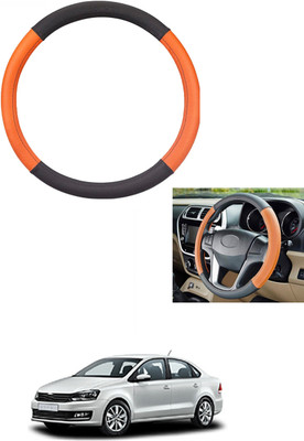 MATIES Steering Cover For Volkswagen Vento(Tan/Black, Leather)