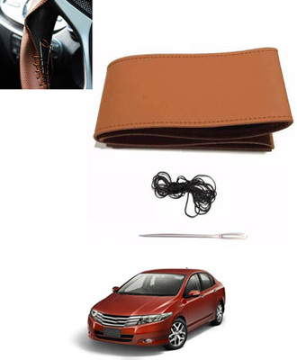 MATIES Hand Stiched Steering Cover For Honda Universal For Car(Tan, Leatherite)