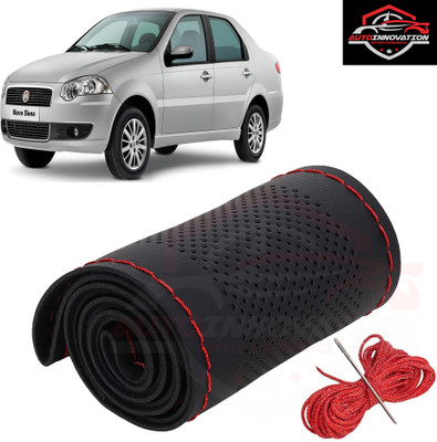 Autoinnovation Hand Stiched Steering Cover For Fiat Universal For Car(Black, Leather)