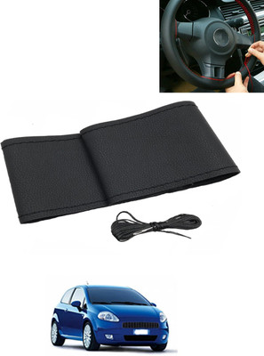 AYW Hand Stiched Steering Cover For Fiat Grand Punto(Black, Leatherite)