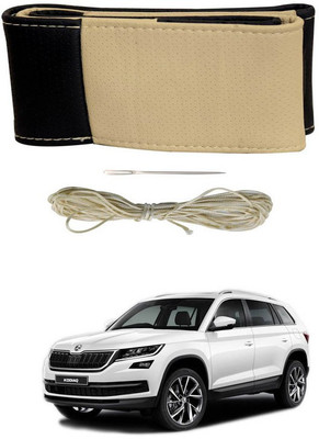 RKPSP Hand Stiched Steering Cover For Universal For Car Koleos(Beige/Black, Leatherite)