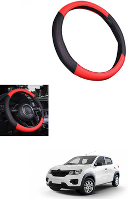 MATIES Steering Cover For Renault Kwid(Red/Black, Leather)