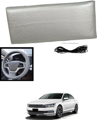 MATIES Hand Stiched Steering Cover For Volkswagen Passat(Silver, Leatherite)