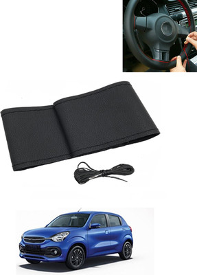 MATIES Hand Stiched Steering Cover For Universal For Car Celerio(Black, Leatherite)