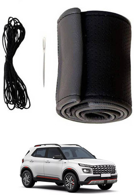 monolive Hand Stiched Steering Cover For Hyundai Universal For Car(Grey/Black, Leatherite)