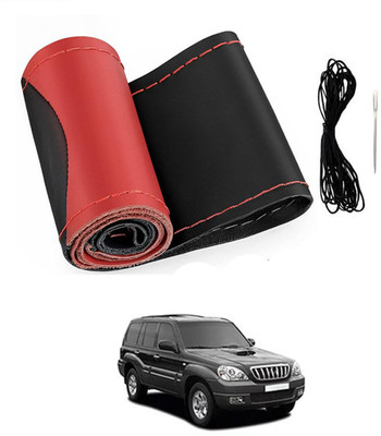 monolive Hand Stiched Steering Cover For Hyundai Terracan(Red/Black, Leatherite)