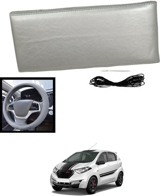 MATIES Hand Stiched Steering Cover For Datsun Universal For Car(Silver, Leatherite)