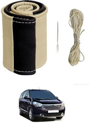 ABJD Hand Stiched Steering Cover For Fiat Lodgy(Beige, Black, Leatherite)