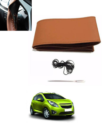 ABJD Hand Stiched Steering Cover For Universal For Car Beat(Tan, Leatherite)