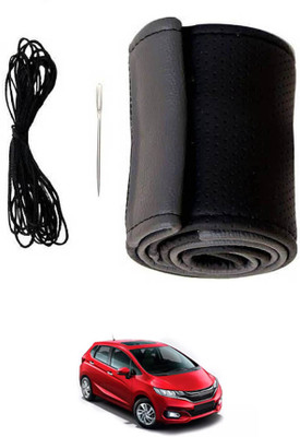 RKPSP Hand Stiched Steering Cover For Honda Jazz(Grey, Black, Leatherite)