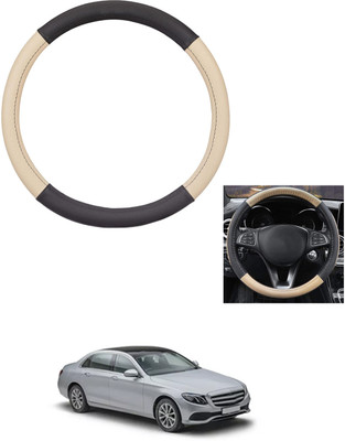 MATIES Steering Cover For Mercedes Benz E200(Beige/Black, Leather)
