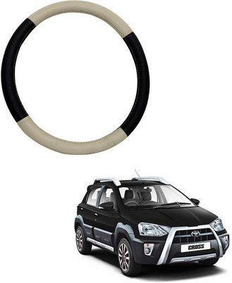 RKPSP Hand Stiched Steering Cover For Universal For Car Etios Liva(Beige/Black, Leatherite)