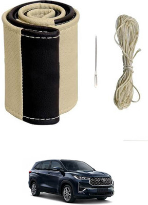 MATIES Hand Stiched Steering Cover For Toyota Universal For Car(Beige/Black, Leatherite)