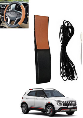 MSNP Hand Stiched Steering Cover For Hyundai Universal For Car(Tan, Black, Leatherite)