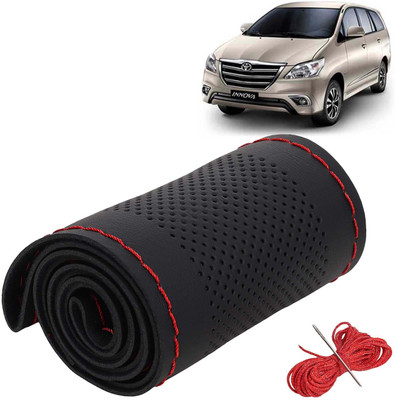Kingsway Hand Stiched Steering Cover For Toyota Innova(Black Color with Red Thread, Leatherite)