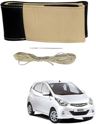 RKPSP Hand Stiched Steering Cover For Universal For Car Enjoy(Beige/Black, Leatherite)