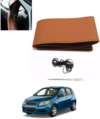MATIES Hand Stiched Steering Cover For Chevrolet Aveo(Tan, Leatherite)