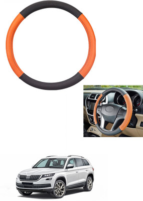 MATIES Steering Cover For Skoda Universal For Car(Tan/Black, Leather)