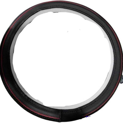 POOJATRADERSSS Steering Cover For Hyundai Baleno, WRX, WagonR, WagonR Stingray, New Dzire, New Swift, i10 Active, i10(BLACK & RED, Fabric, Leather)