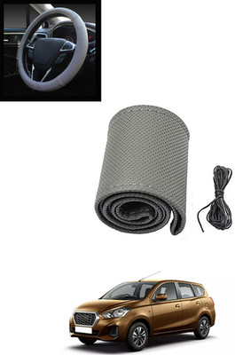 MATIES Hand Stiched Steering Cover For Datsun Universal For Car(Grey, Leatherite)