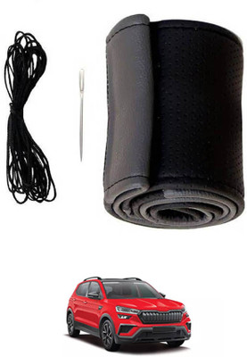 monolive Hand Stiched Steering Cover For Skoda Universal For Car(Grey/Black, Leatherite)