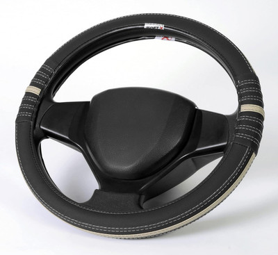 PABLA ENTERPRISES Hand Stiched Steering Cover For Universal For Car Universal For Car(Black & Beige, Leather)