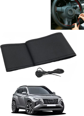 AYW Hand Stiched Steering Cover For Hyundai Tucson(Black, Leatherite)
