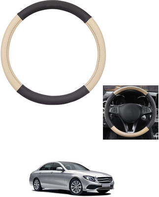 MATIES Steering Cover For Mercedes Benz E220(Beige/Black, Leather)