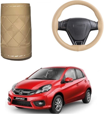 Arnejaa Hand Stiched Steering Cover For Honda Brio(Beige, Leather)