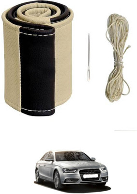 MATIES Hand Stiched Steering Cover For Audi S4(Beige/Black, Leatherite)