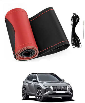 MATIES Hand Stiched Steering Cover For Hyundai Tucson(Red/Black, Leatherite)