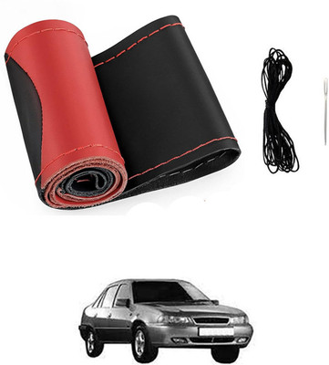 monolive Hand Stiched Steering Cover For Daewoo Cielo(Red/Black, Leatherite)