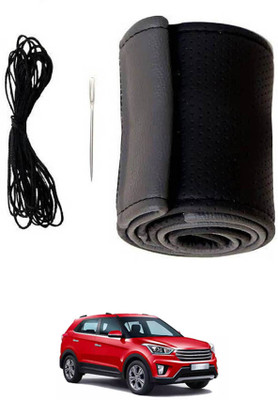 monolive Hand Stiched Steering Cover For Hyundai Creta(Grey/Black, Leatherite)
