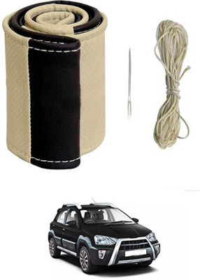 ABJD Hand Stiched Steering Cover For Universal For Car Etios Cross(Beige, Black, Leatherite)