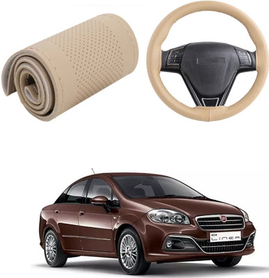 ARNEJA Hand Stiched Steering Cover For Fiat Linea(Beige, Leather)