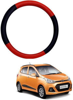 RKPSP Hand Stiched Steering Cover For Universal For Car Grand i10(Red/Black, Leatherite)