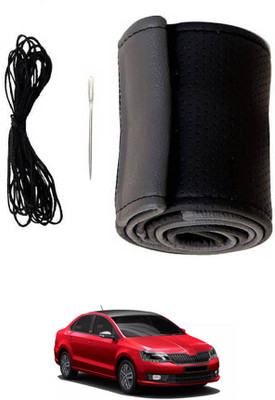 monolive Hand Stiched Steering Cover For Skoda Rapid(Grey/Black, Leatherite)