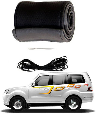 RKPSP Hand Stiched Steering Cover For Universal For Car Sumo Grand(Black/Grey, Leatherite)