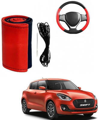 Autocom Hand Stiched Steering Cover For Maruti Swift(Red, Black, Leather)