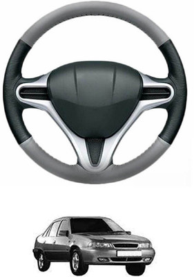 MATIES Steering Cover For Daewoo Cielo(Grey, Black, Leather)