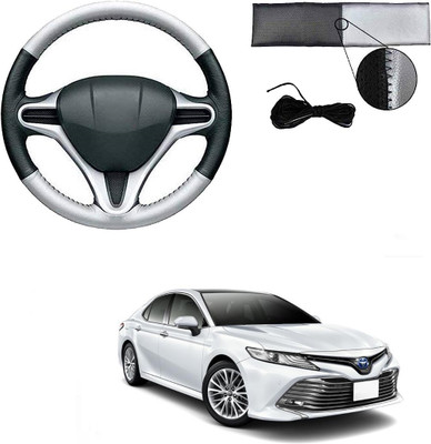 Autocom Hand Stiched Steering Cover For Toyota Camry(Silver, Black, Leather)