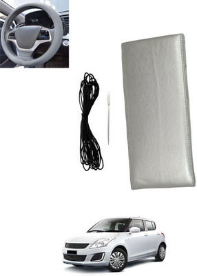monolive Hand Stiched Steering Cover For Universal For Car Swift(Silver, Leatherite)