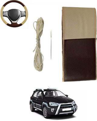 MATIES Hand Stiched Steering Cover For Toyota Etios Cross(Beige/Brown, Leatherite)
