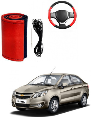 ARNEJA Hand Stiched Steering Cover For Chevrolet Sail(Red, Black, Leather)