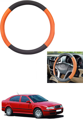 MATIES Steering Cover For Skoda Octavia(Tan/Black, Leather)