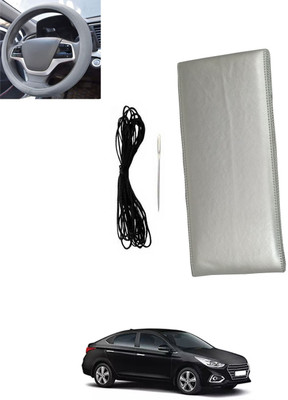 monolive Hand Stiched Steering Cover For Hyundai Verna(Silver, Leatherite)