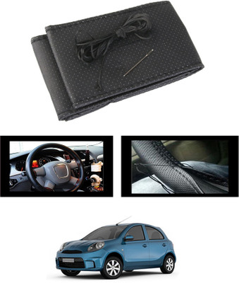 ABJD Hand Stiched Steering Cover For Universal For Car Micra Active(Black, Leatherite)