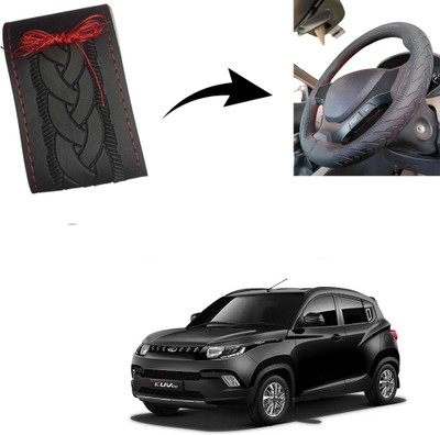 Autoinnovation Hand Stiched Steering Cover For Mahindra KUV 100(Black, Leather)
