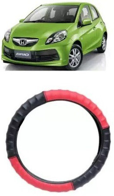 OOLTAH PAHIYA Hand Stiched Steering Cover For Honda Brio(Red & Black, Leatherite)